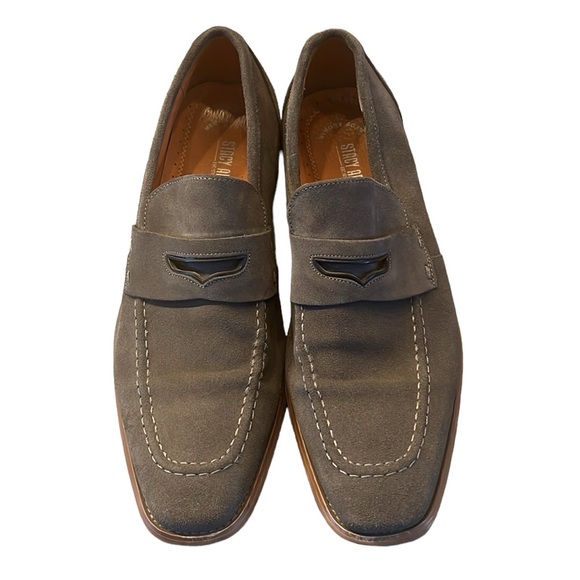 Stacy Adams "Colfax" Grey Calfskin Suede Moc Toe Penny Loafers - Picture 2 of 4